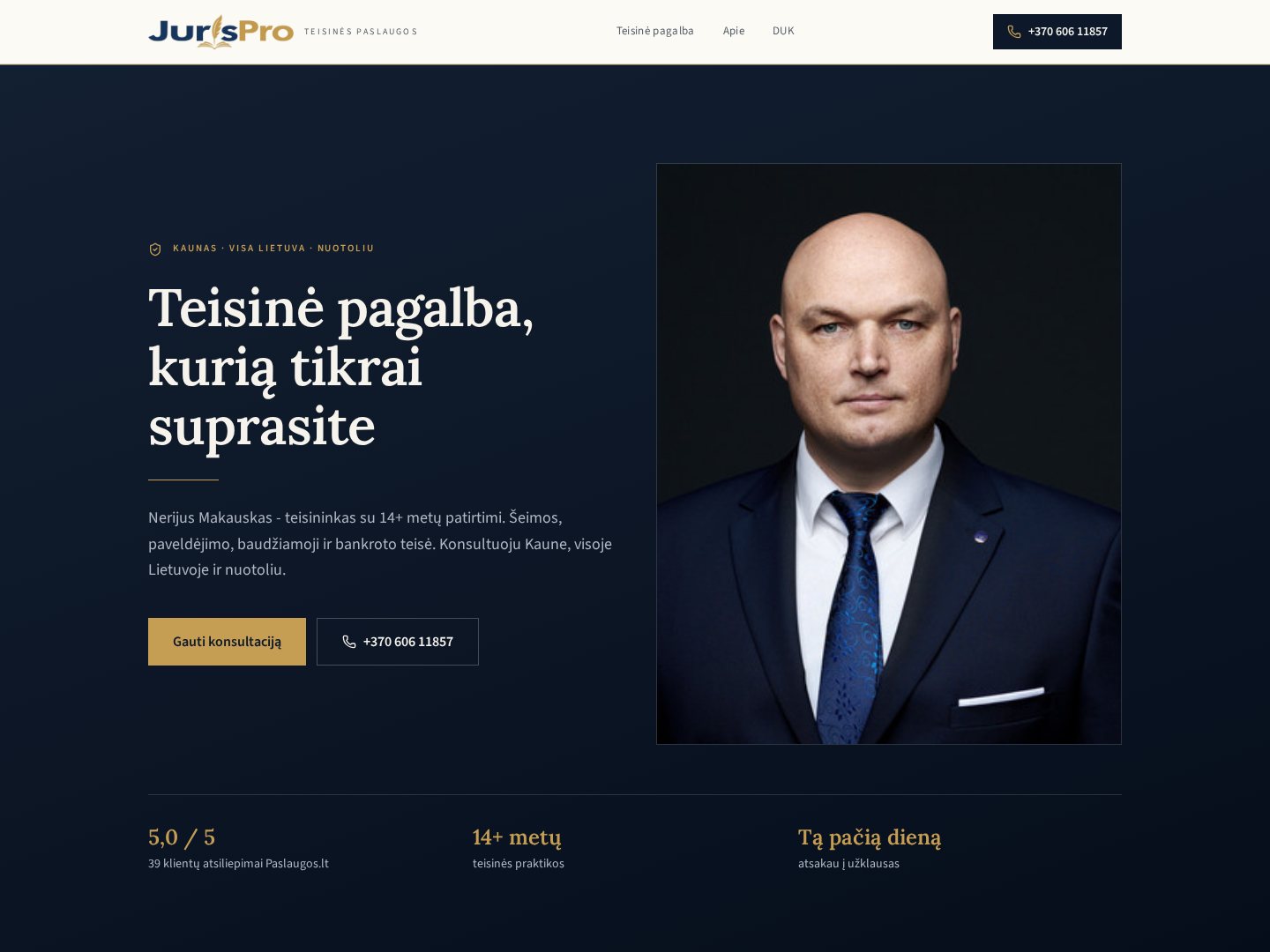 JurisPro svetainės pradinis puslapis